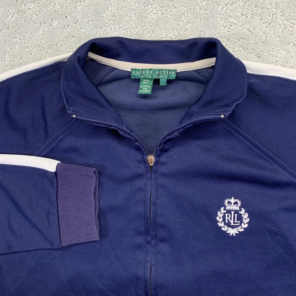 Lauren Active Ralph Lauren Track Jacket Womens Large Zip Up‎ White Stripe Zipper